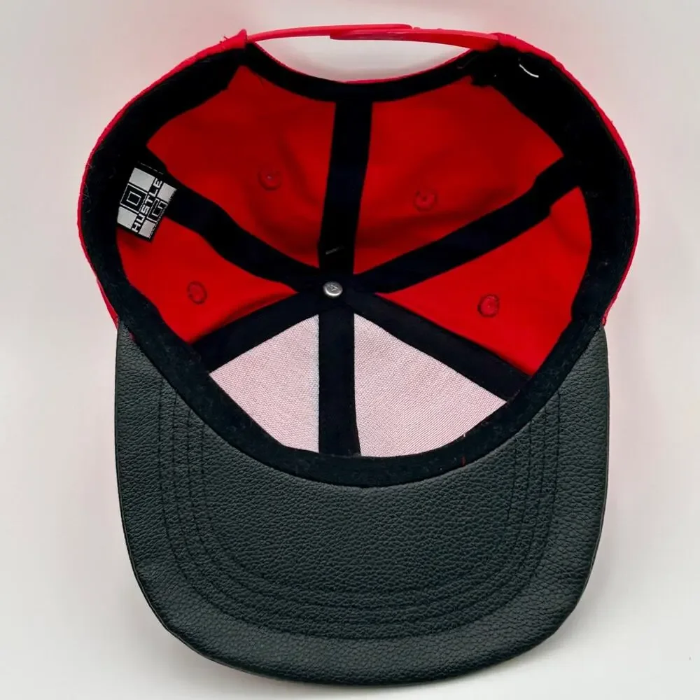 Hustle Bear Embroidery Snapback Youth Red With Black Leather Brim NWT